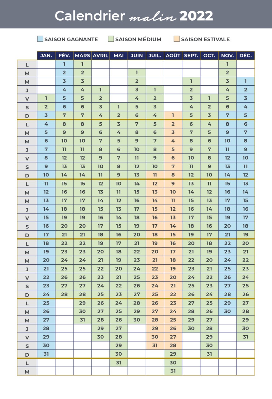 Calendrier des saisons Valdys Resort